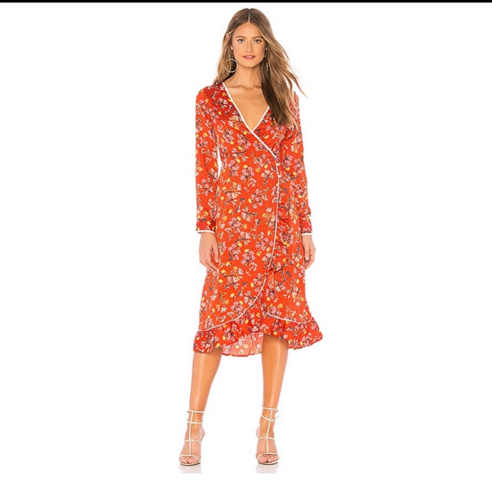 Free People Red Covent Garden Midi Wrap Dress